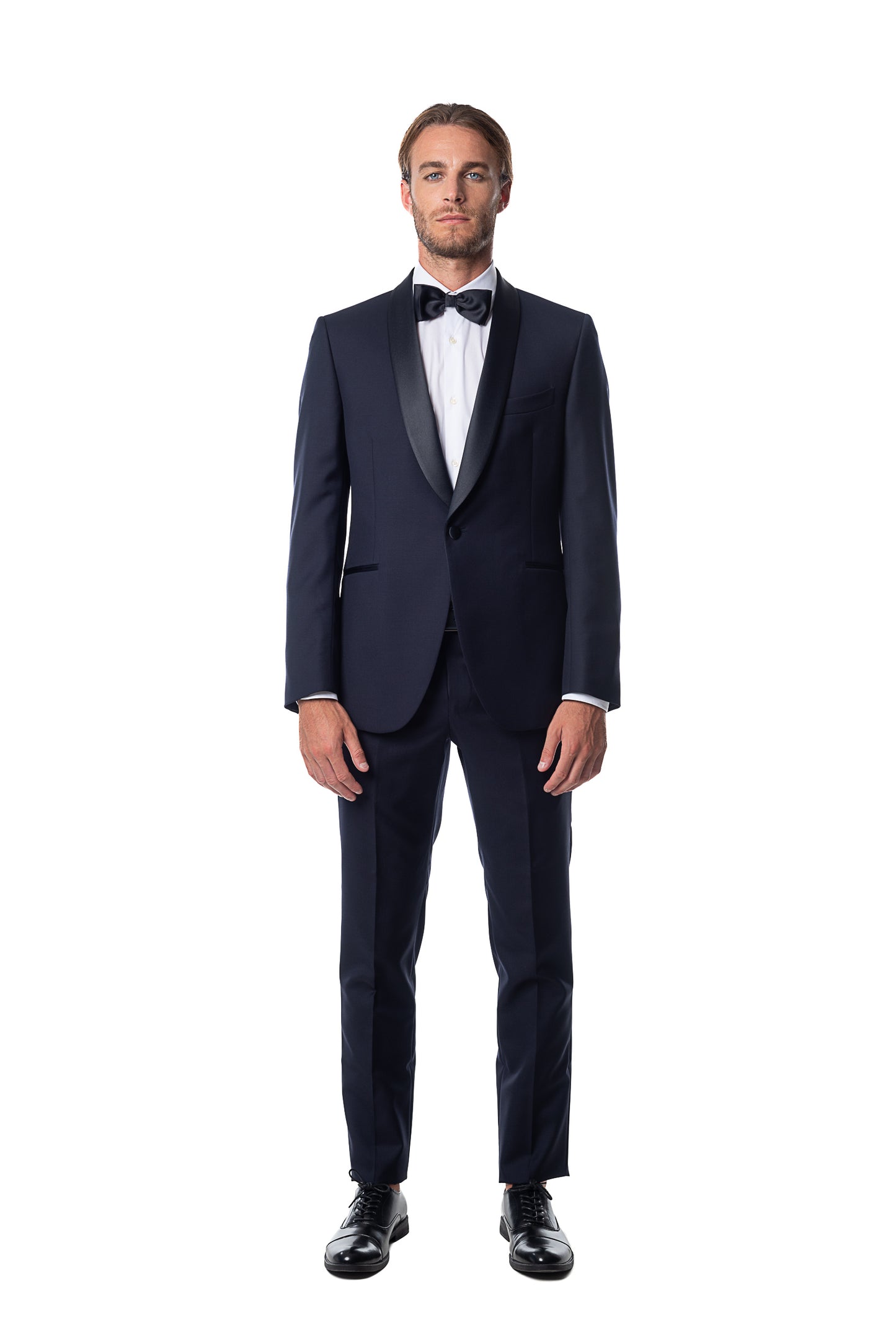 Blue Tuxedo With Shawl Lapel Made in Wool from the Vitale Barberis Canonico Woollen Mill.