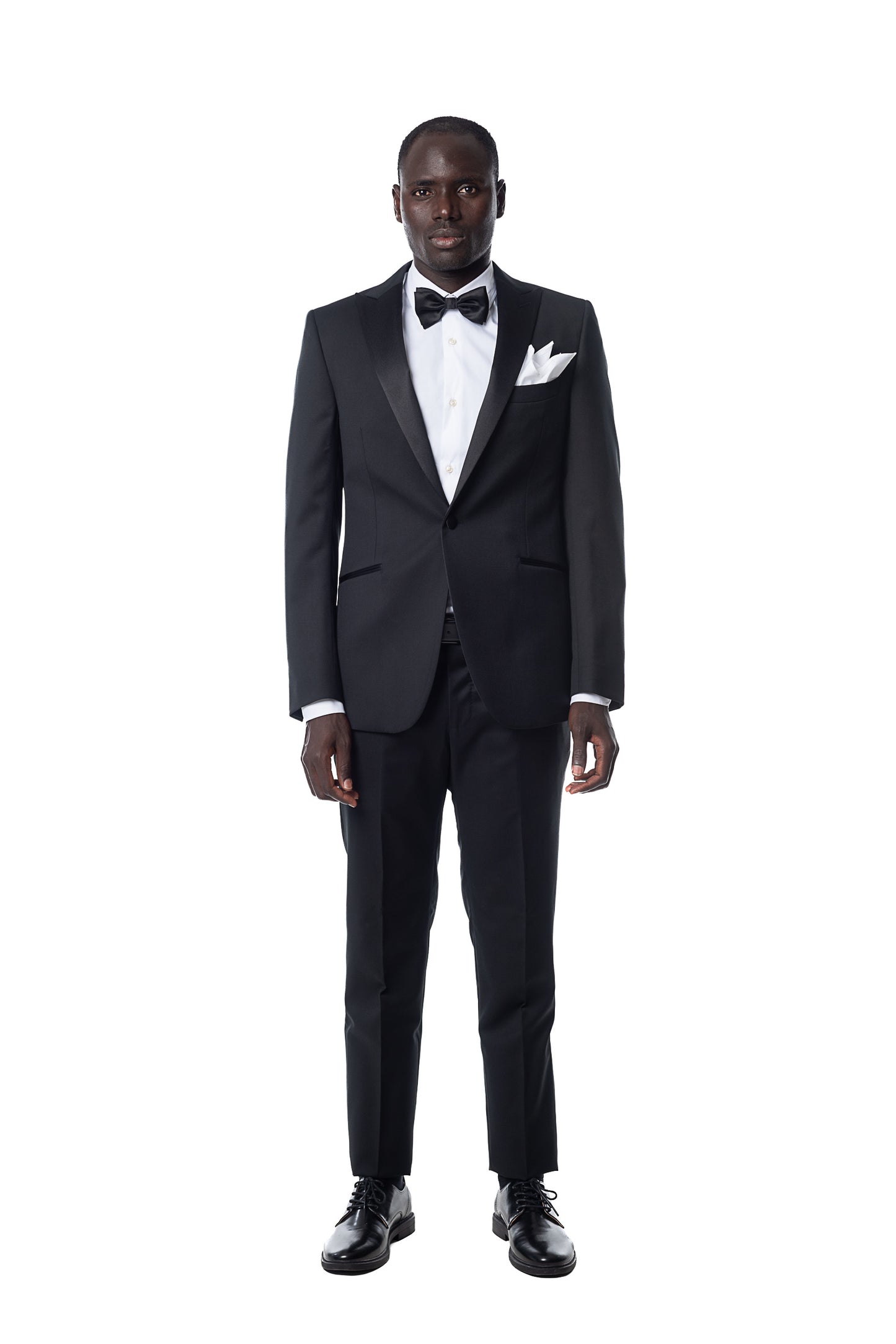 Black Tuxedo With Peak Lapels Made in Wool from the Vitale Barberis Canonico Woollen Mill.