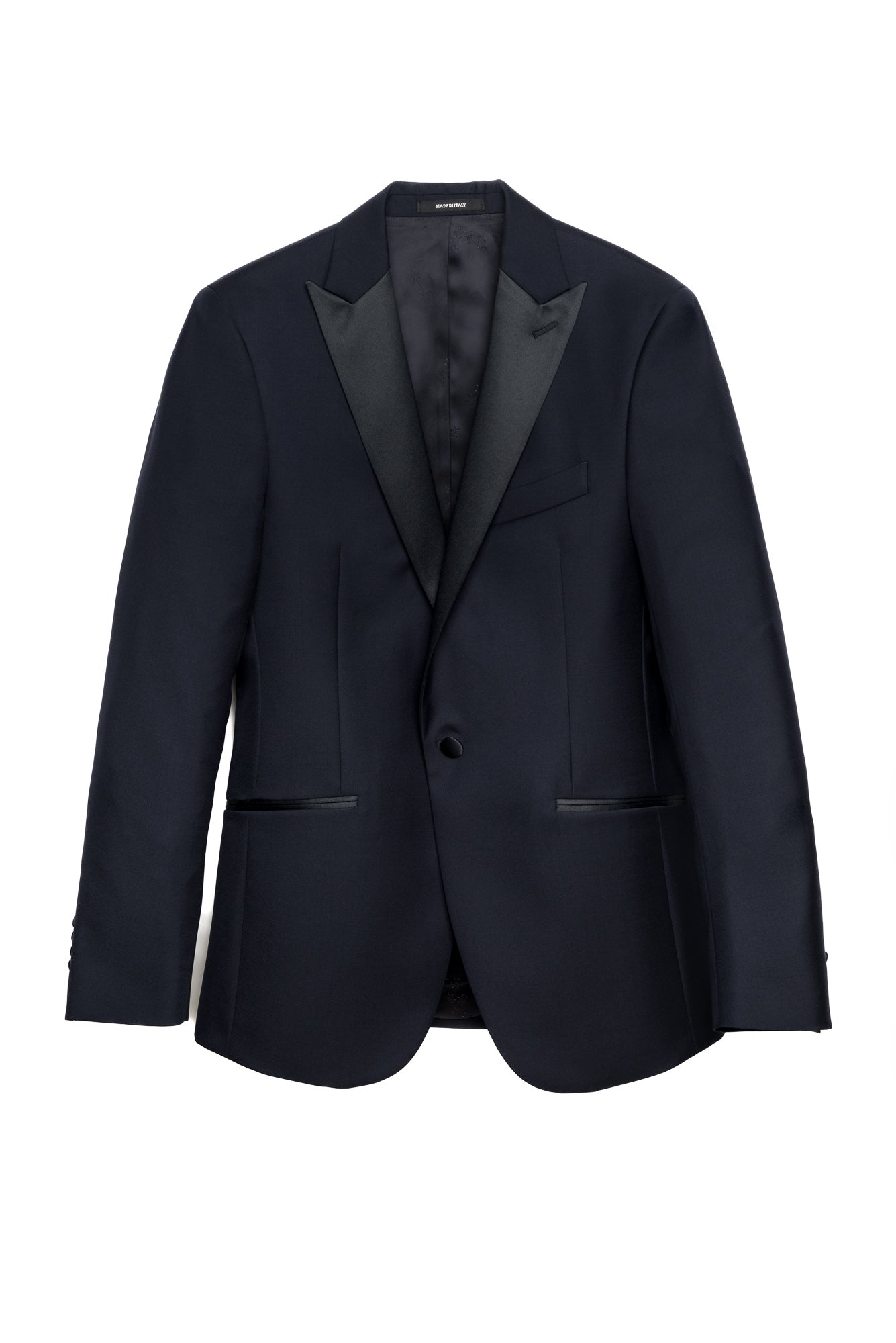 Blue Tuxedo With Peak Lapels Made in Wool from the Vitale Barberis Canonico Woollen Mill.